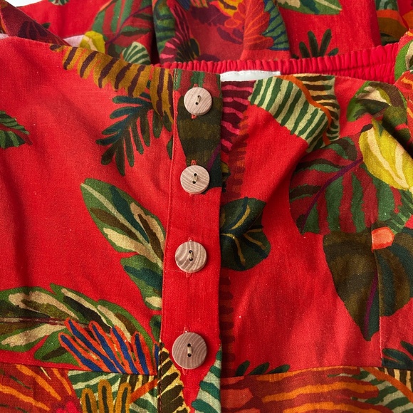 Anthropologie Farm Rio Red Forest Birds Romper Playsuit Linen Tiki Bold Print - Picture 13 of 16